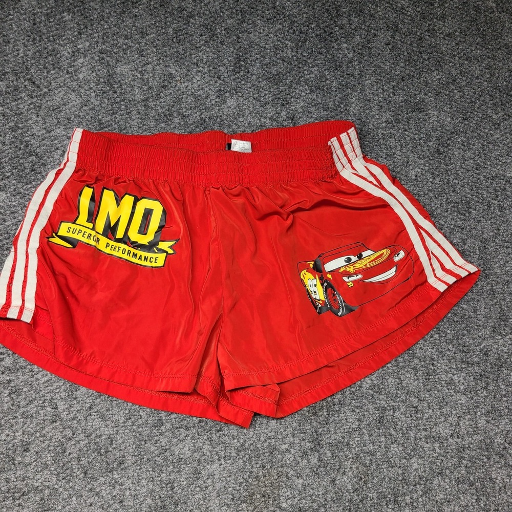Disney Pixar Cars Athletic Shorts Womens Red Lightning McQueen Elastic Waist L